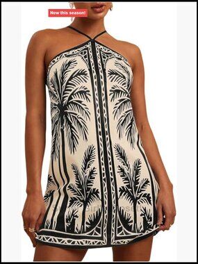 Backless Halter Mini Dress for Summer Vacation Boho Tropical Print